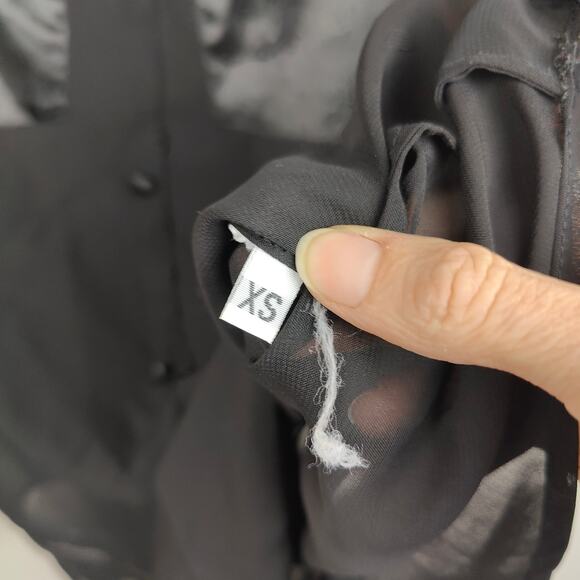 Local European Sheer Mesh Top Womens Black‎ Button Up Shirt  Satin Pockets - Picture 5 of 6